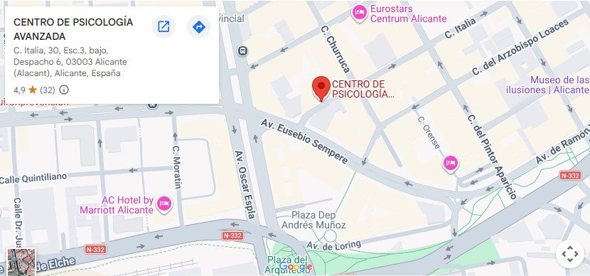 Localizacion en Alicante de Centro de Psicología Avanzada